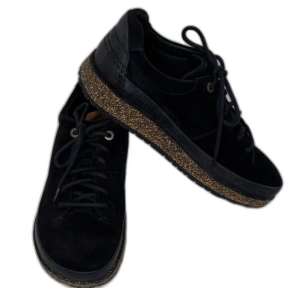 Birkenstock Honnef Low Black Leather Suede Cork Shoes Sneakers - Picture 4 of 10